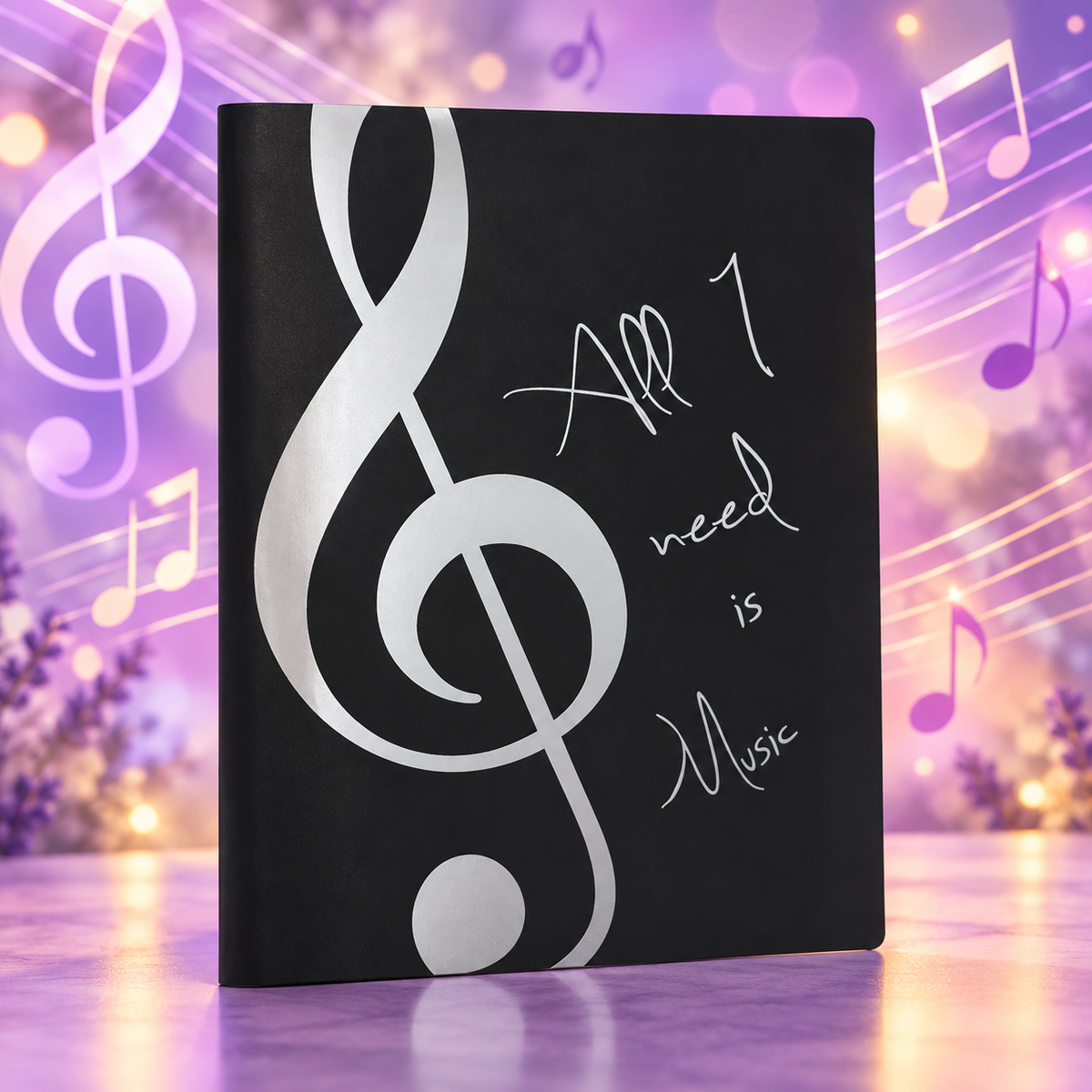 All I Need is Music - Silver Treble Clef A4 Display Folder with 20 Clear Pockets