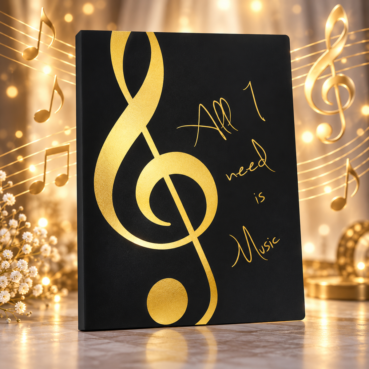 All I Need is Music - Gold Treble Clef A4 Display Folder with 20 Clear Pockets
