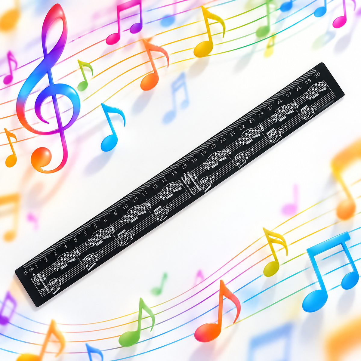 Black Music Ruler - White Manuscript Design (30cm)