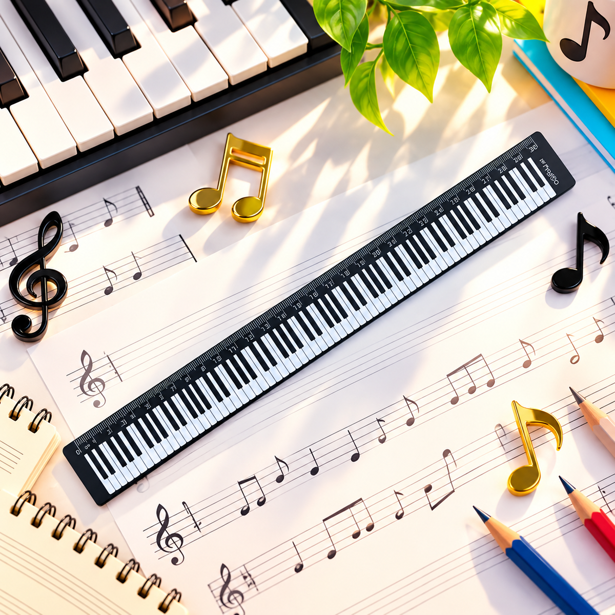 Music Ruler- Black and White Piano Keyboard Design (30cm)