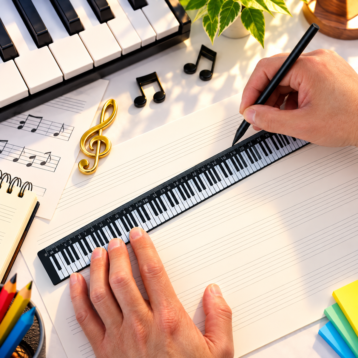 Music Ruler- Black and White Piano Keyboard Design (30cm)