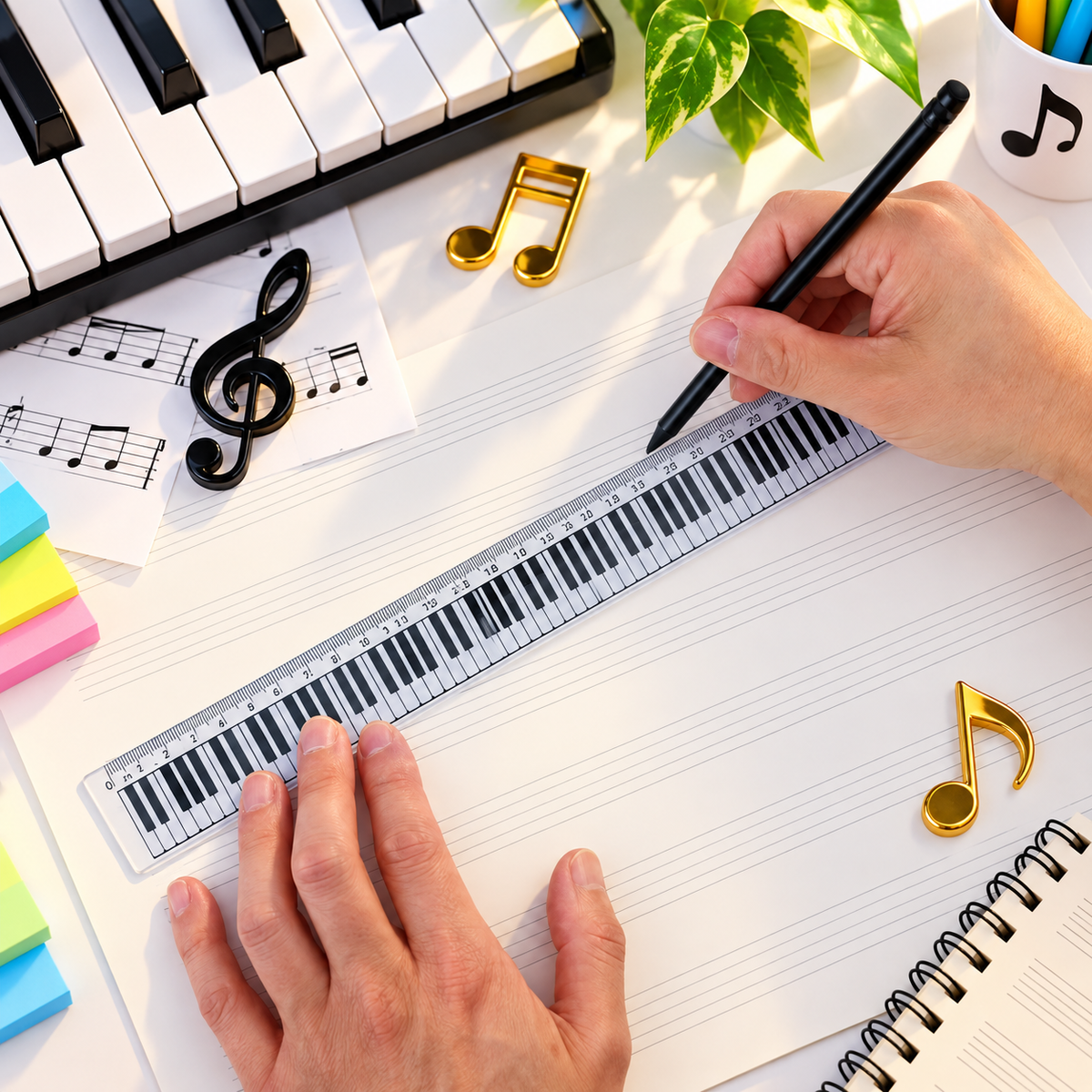 Music Ruler - Clear with White Piano Keyboard Design (30cm)