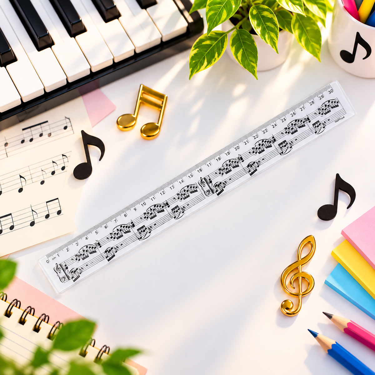 Music Ruler - Black and White Manuscript Design (30cm)