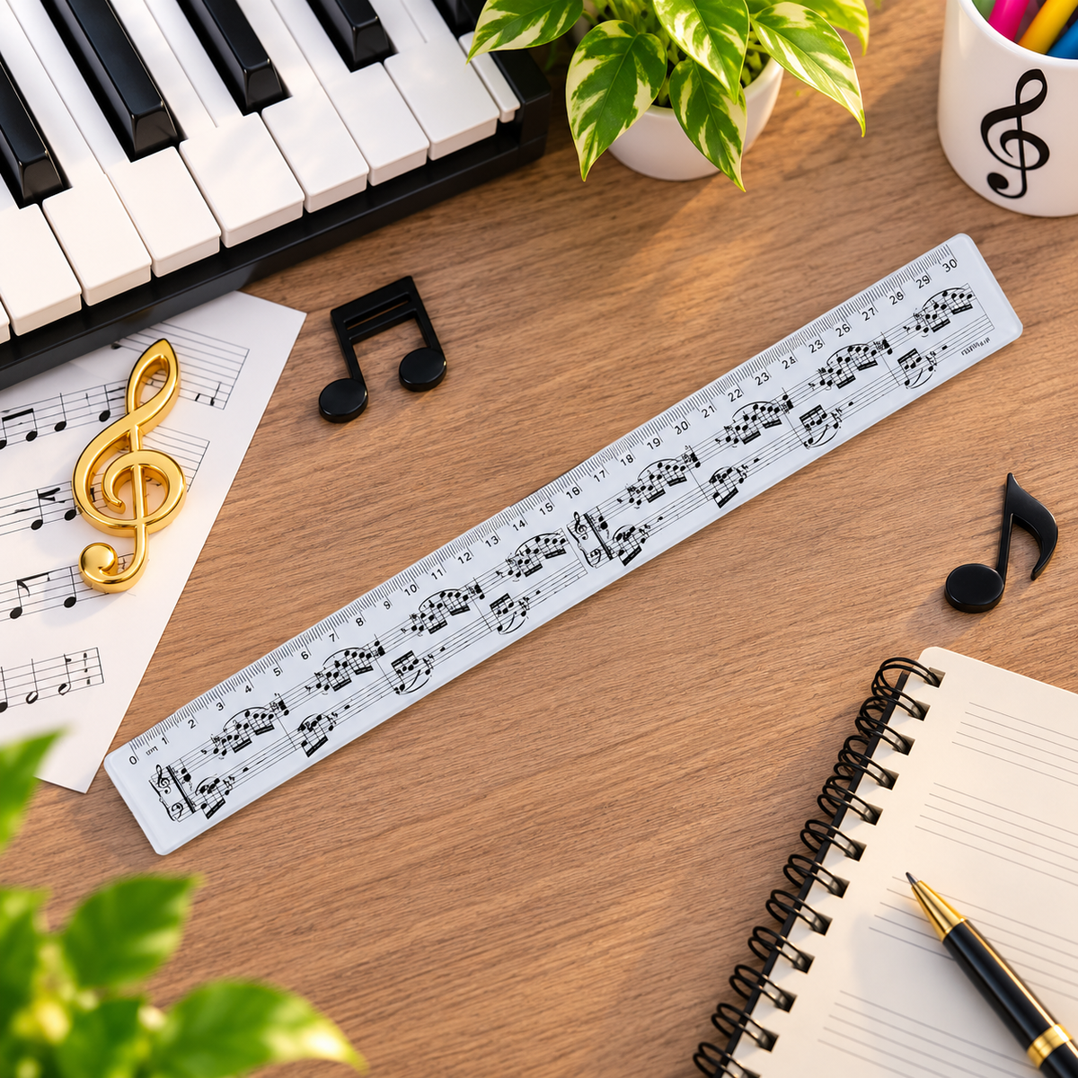 Music Ruler - Black and White Manuscript Design (30cm)