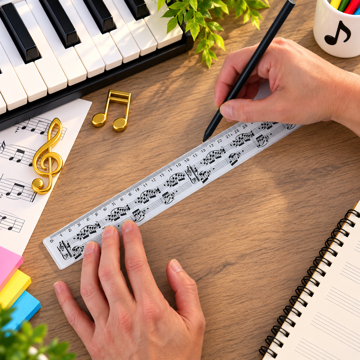 Music Ruler - Black and White Manuscript Design (30cm)