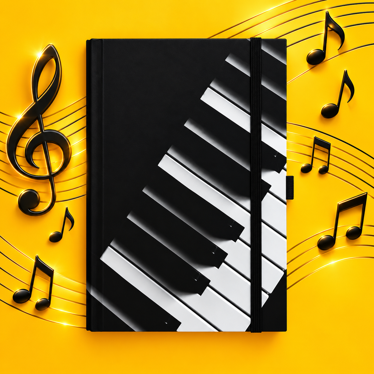 Black Piano Keyboard A5 Notebook