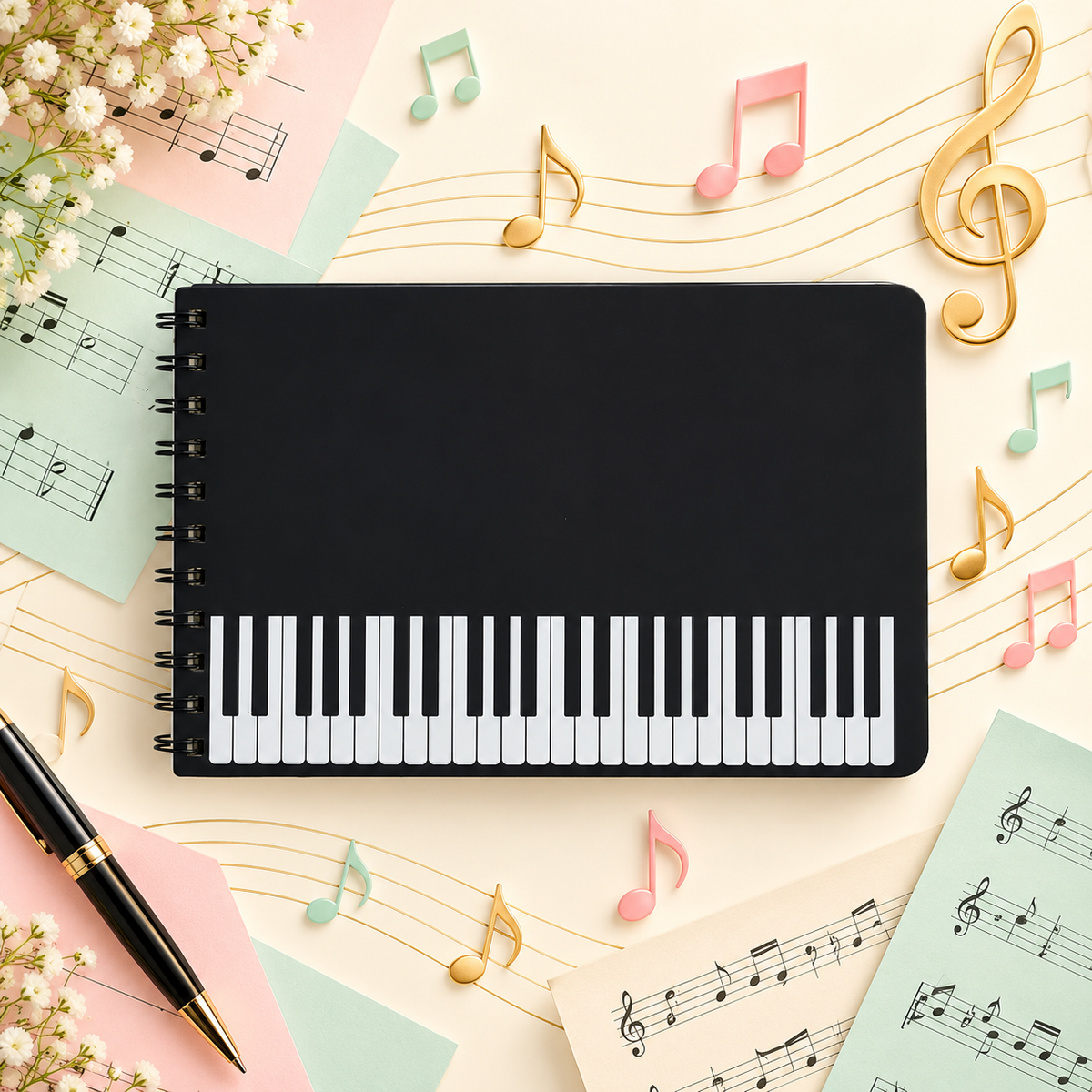 A5 Spiral Notebook & Manuscript (Black and White Keyboard)