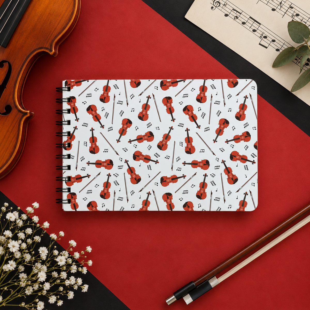 Violins/Violas White A5 Spiral Notebook