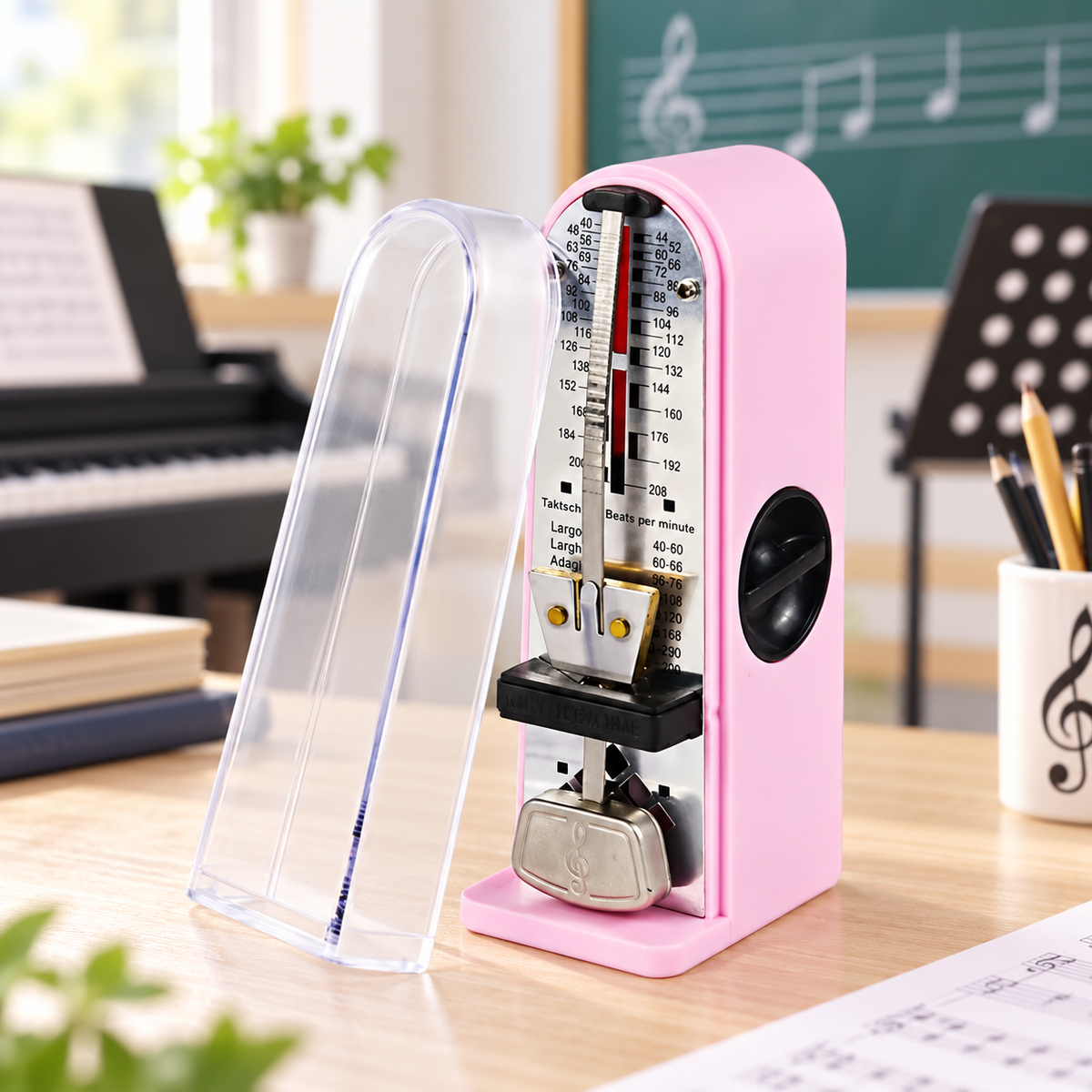 Mini Mechanical Ticking Metronome with Front Dust Cover (Pink)