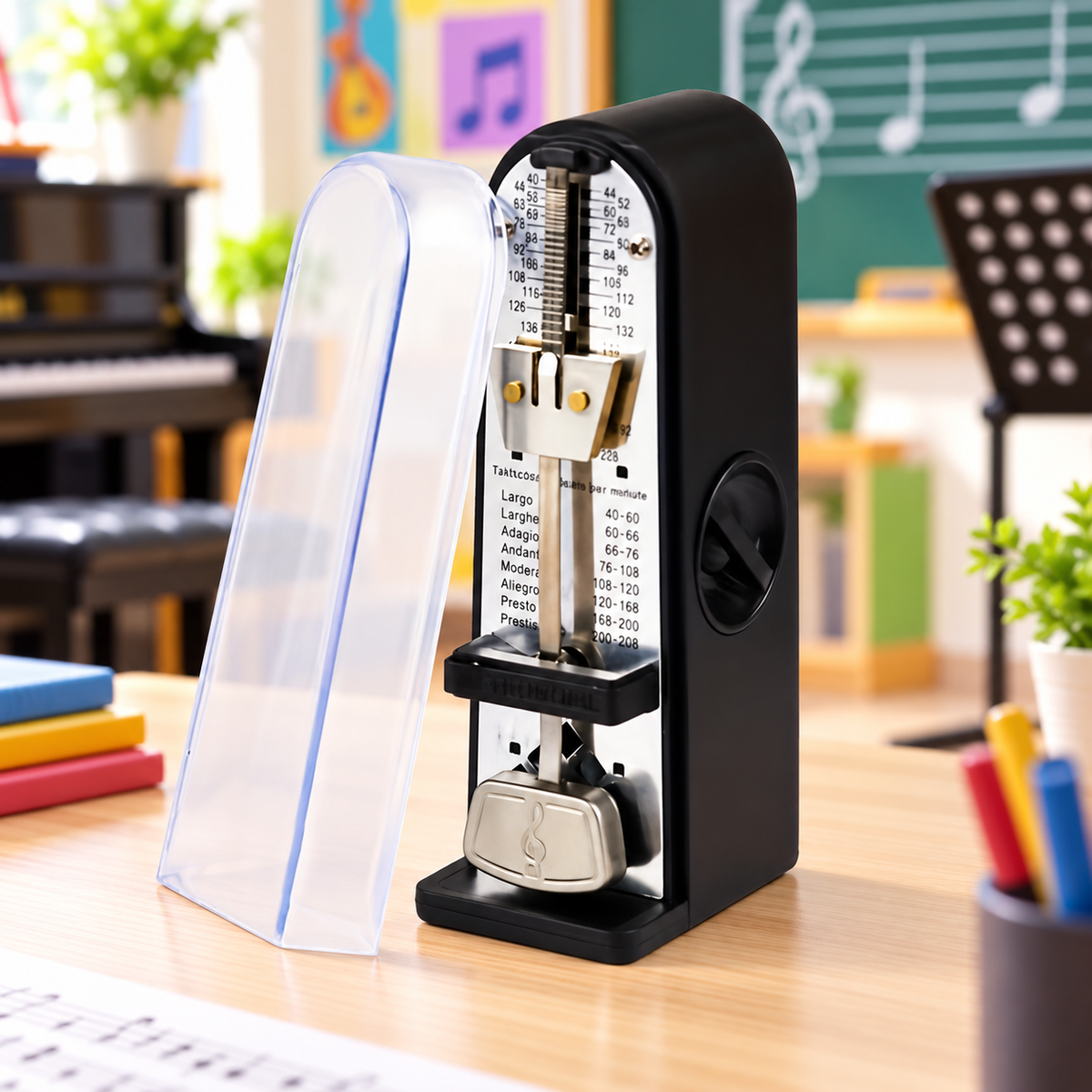 Mini Mechanical Ticking Metronome with Dust Cover (Black)