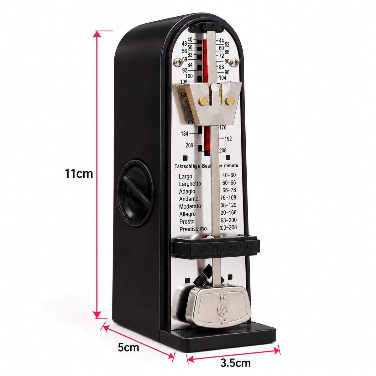 Mini Mechanical Ticking Metronome with Dust Cover (Black)