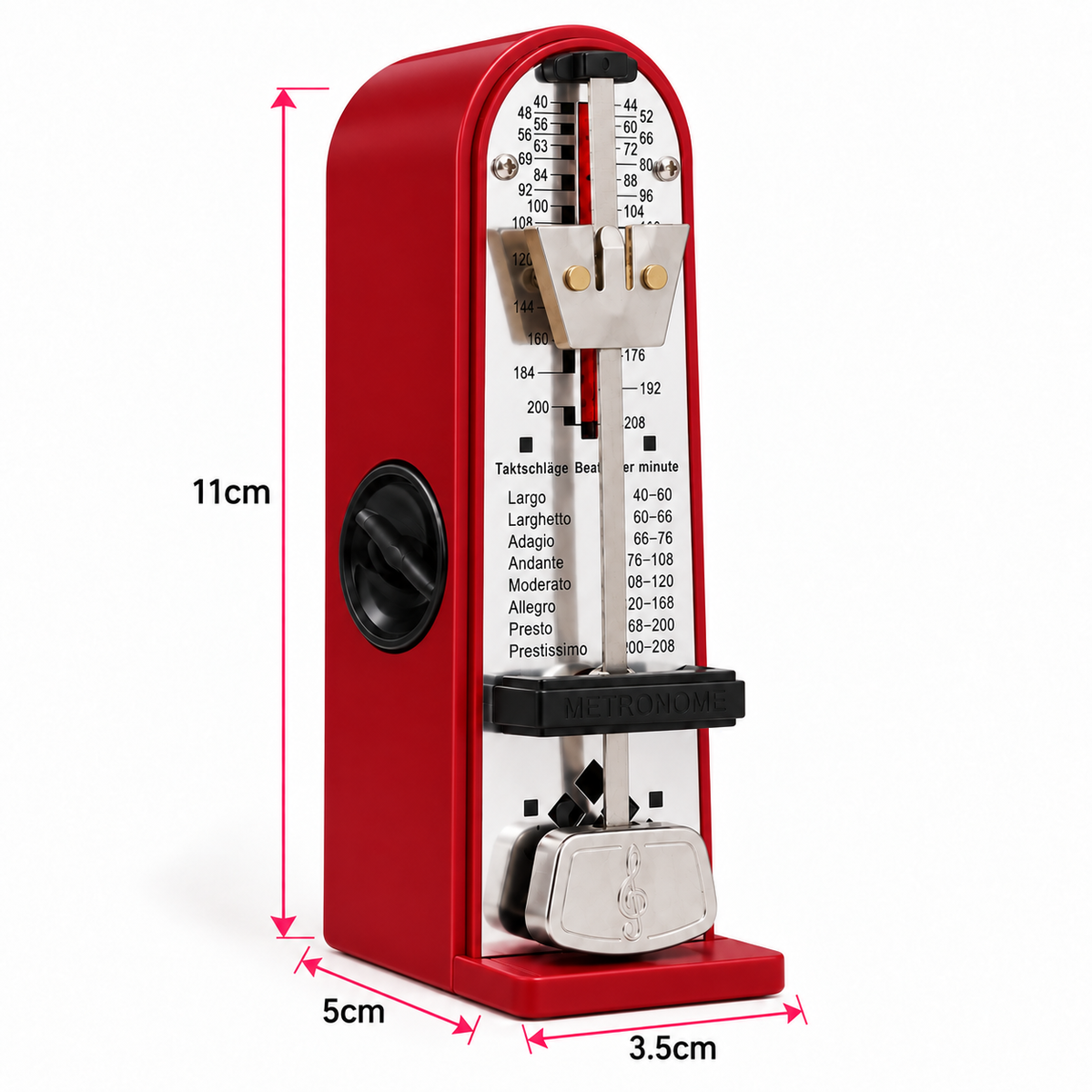 Mini Mechanical Ticking Metronome with Dust Cover (Red)