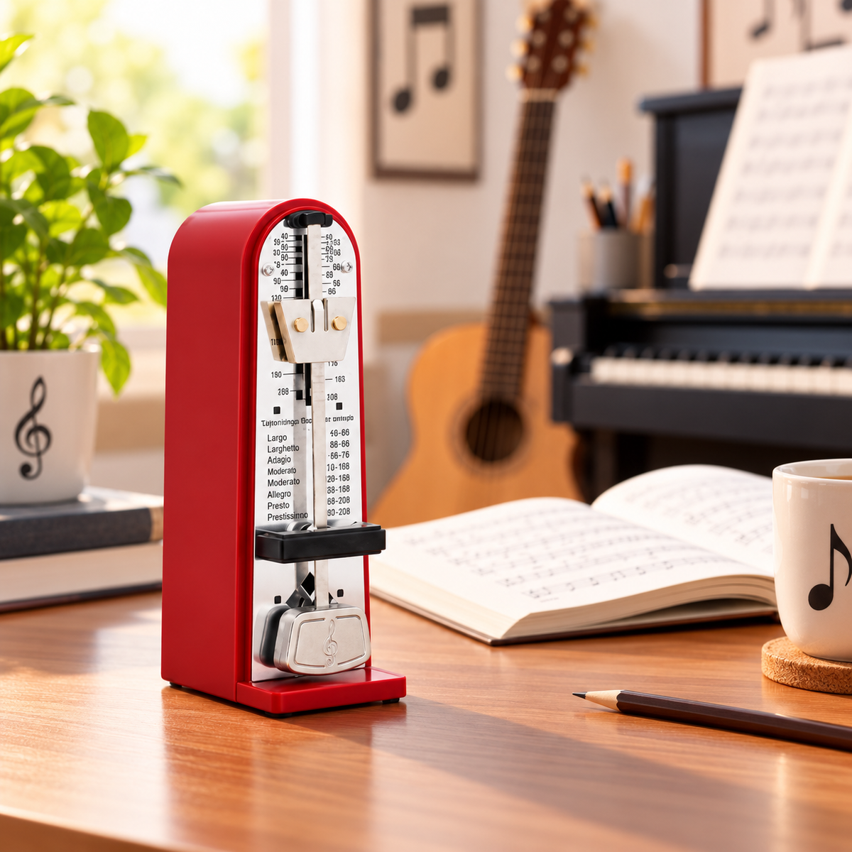 Mini Mechanical Ticking Metronome with Dust Cover (Red)