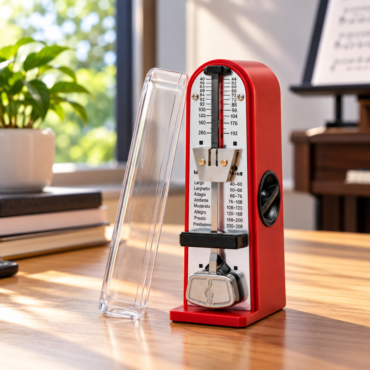Mini Mechanical Ticking Metronome with Dust Cover (Red)
