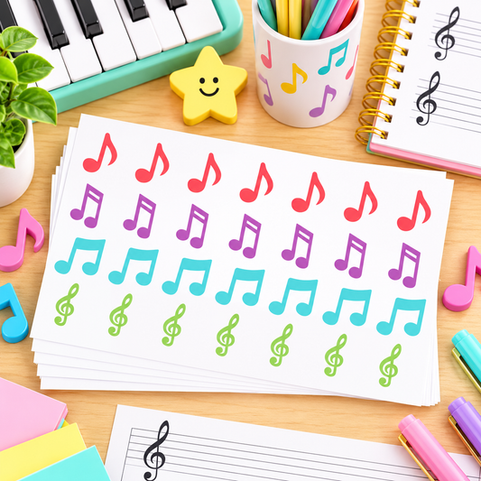 Coloured Music Note Sticker Sheet Set – 112 Stickers