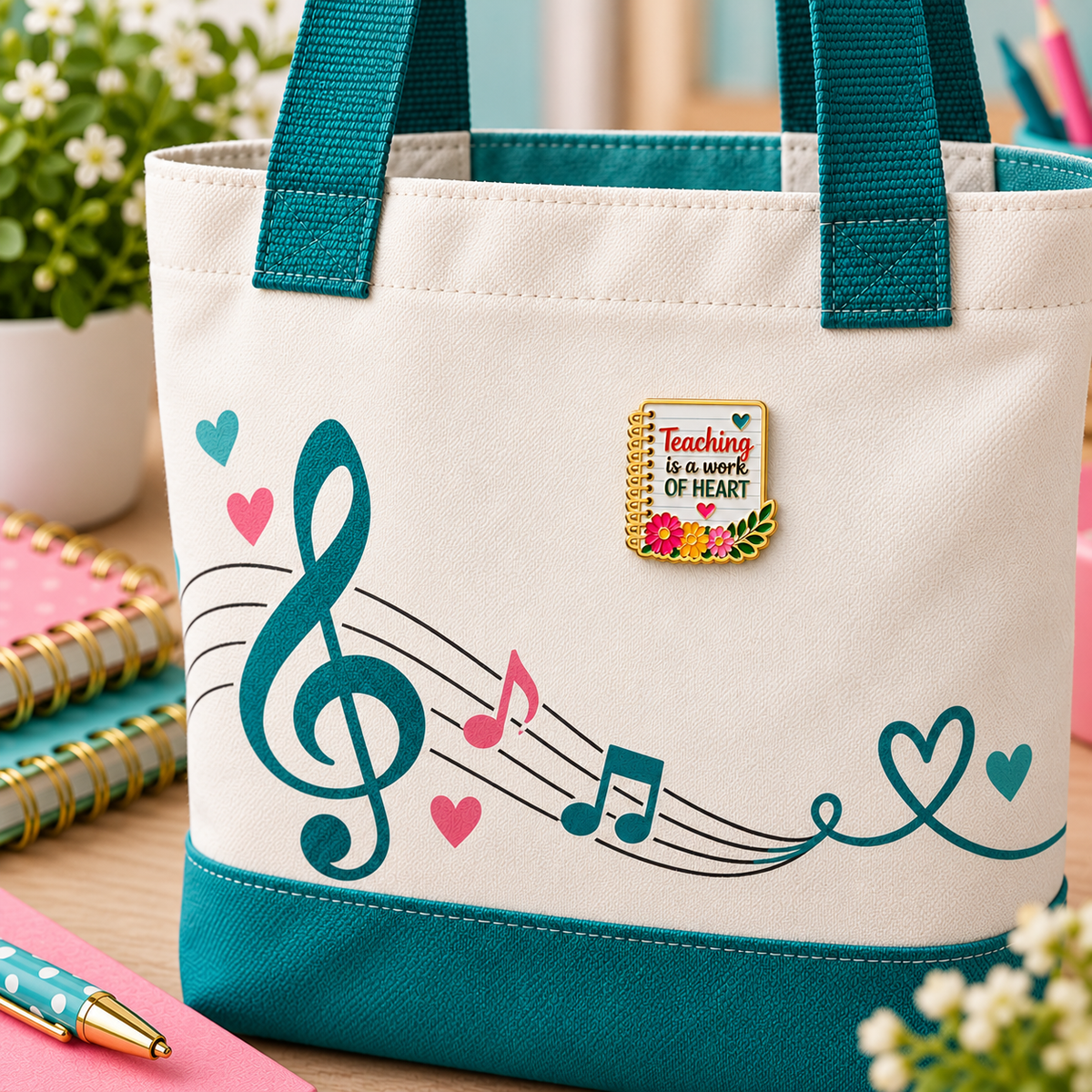 Sundry & Sound Co- Teaching Is a Work of Heart Notebook Enamel Pin