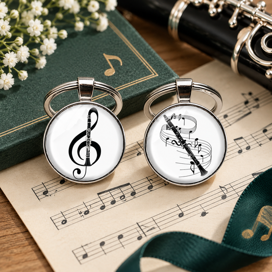 Back and White Clarinet Glass Keyrings (2 x Pack)