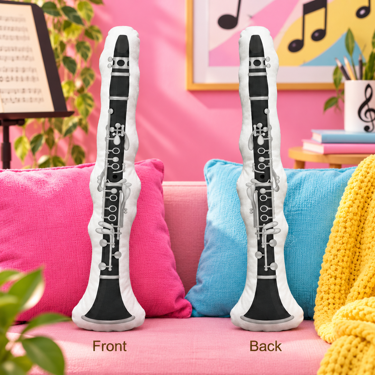 Sundry & Sound Co -3D Classic Clarinet Shaped Cushion 40cm - Preorder/Coming Soon/Limited Stock