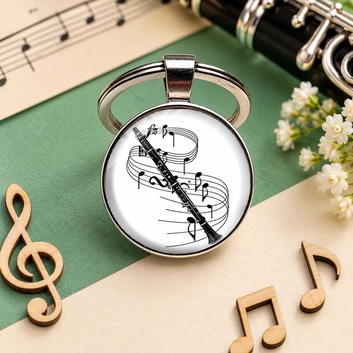 Back and White Clarinet Glass Keyrings (2 x Pack)