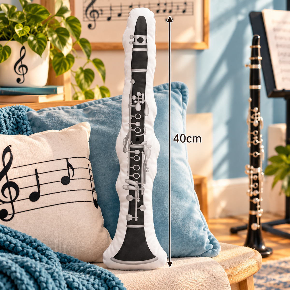 Sundry & Sound Co -3D Classic Clarinet Shaped Cushion 40cm - Preorder/Coming Soon/Limited Stock
