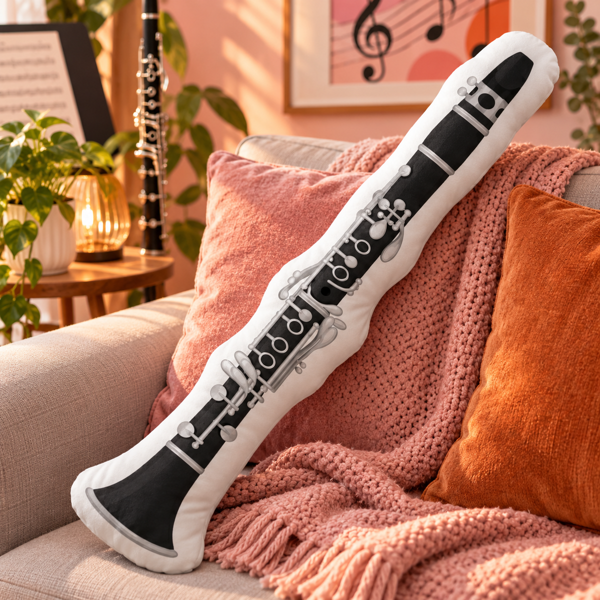 Sundry & Sound Co -3D Classic Clarinet Shaped Cushion 40cm - Preorder/Coming Soon/Limited Stock