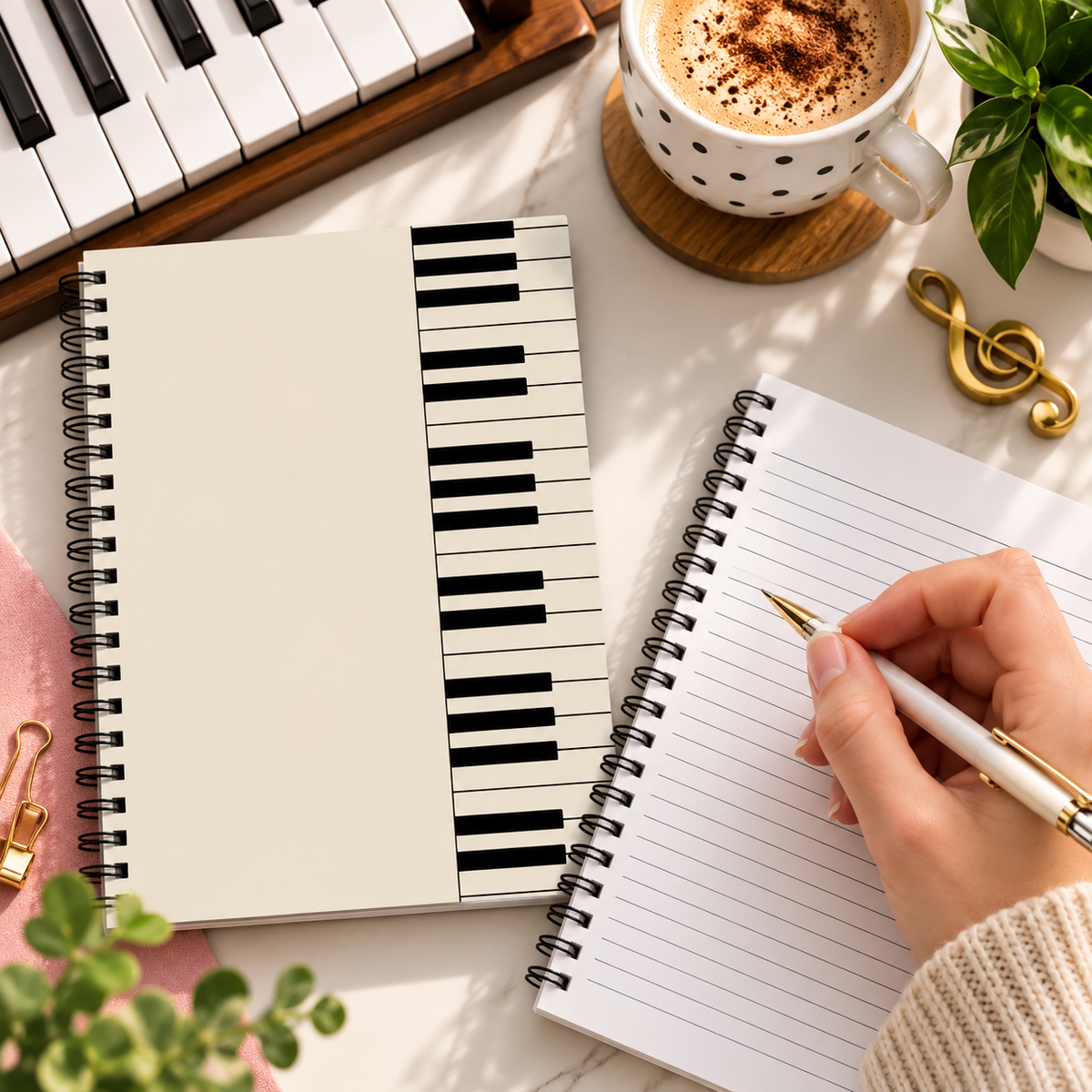 A5 Classic Piano Keys Spiral Notebook (60 Pages)