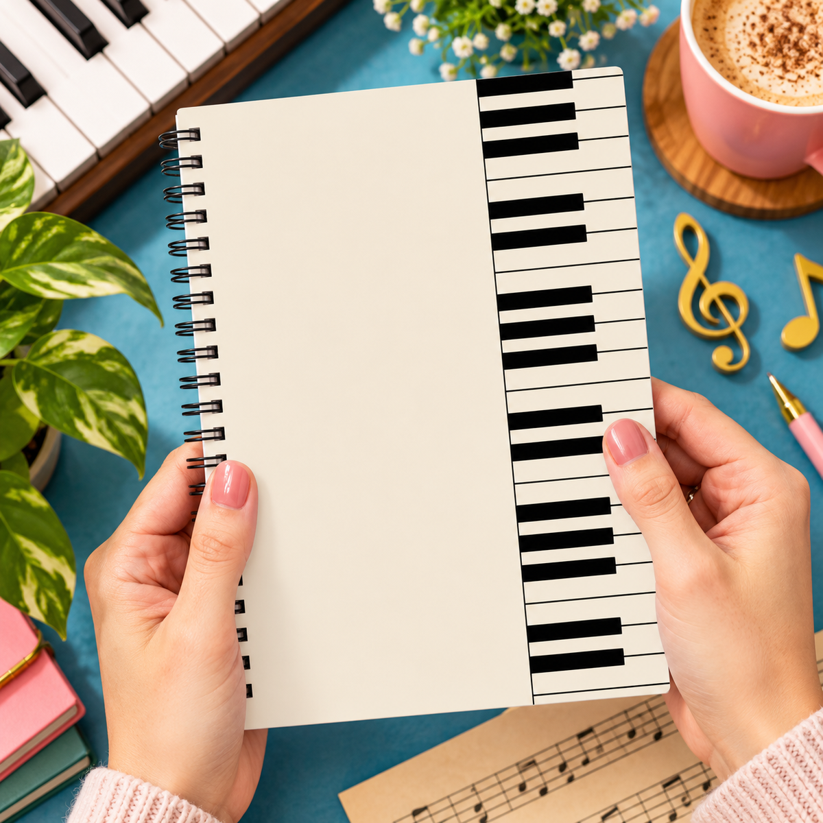 A5 Classic Piano Keys Spiral Notebook (60 Pages)