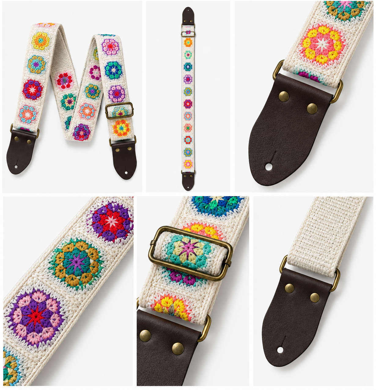 Bohemian Floral Crochet Weave Guitar/Bass/Ukulele Strap