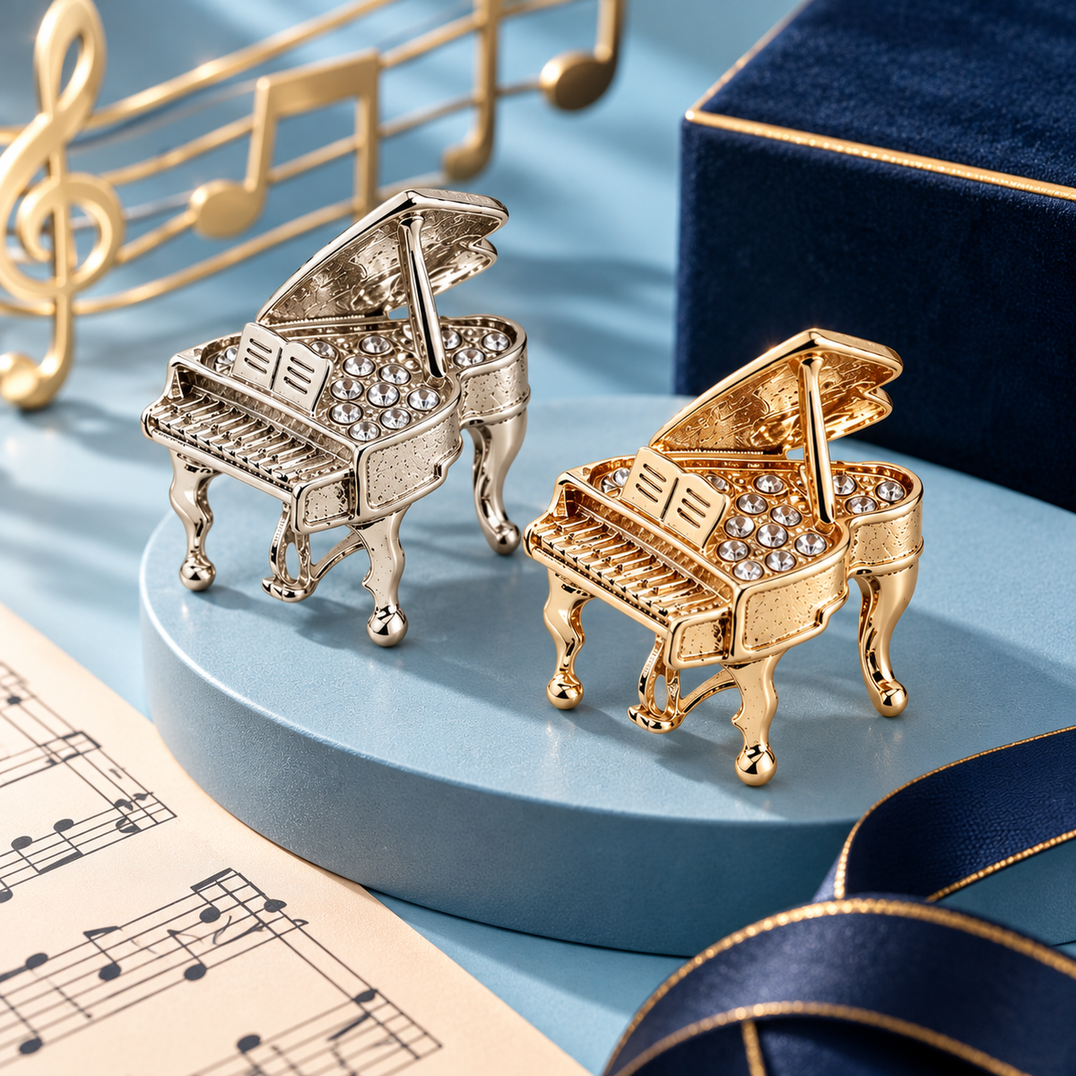 Sundry & Sound Co - Silver Grand Piano Brooch with Rhinestones