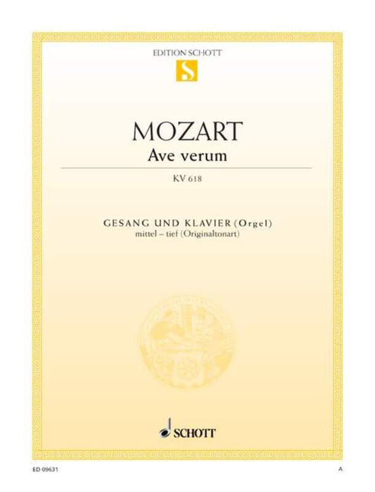 Mozart - Ave Verum K 618 For Medium/Low Voice/Piano