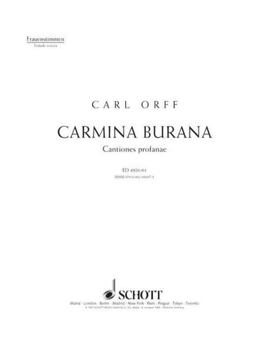 Orff - Carmina Burana Womens Chorus SA Vocal Sheet Music