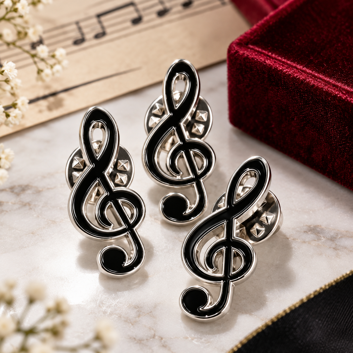Sundry & Sound Co - Mini Silver & Black Treble Clef Band Lapel Pin
