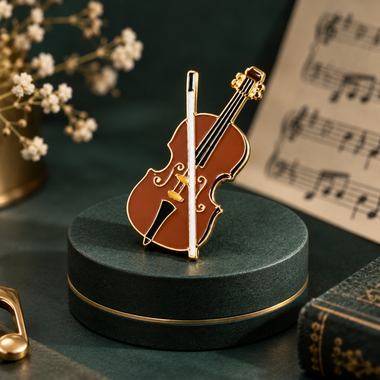 Miniature Violin and Bow Enamel Pin (3.6cm)
