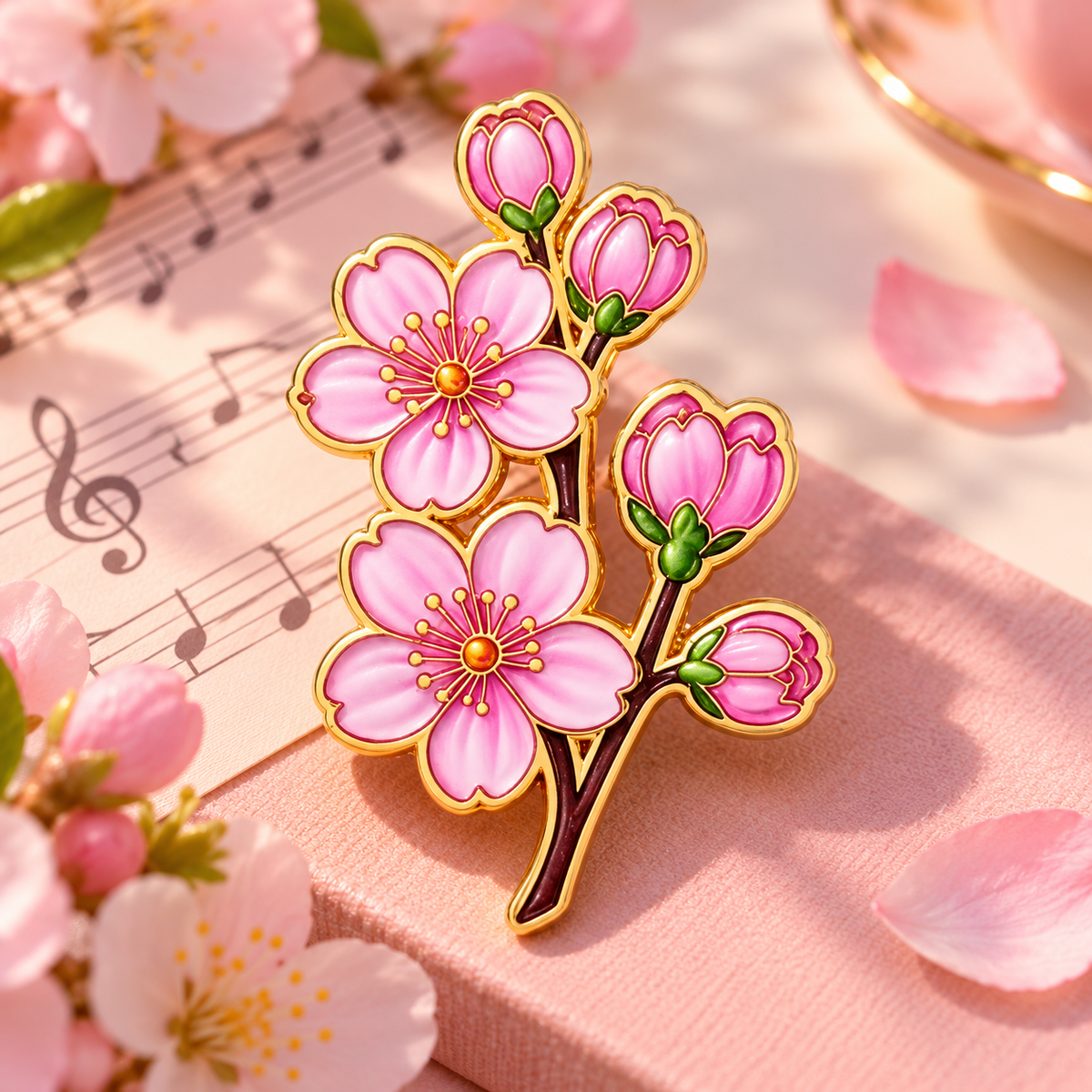 Pink Cherry Blossom Enamel Pin