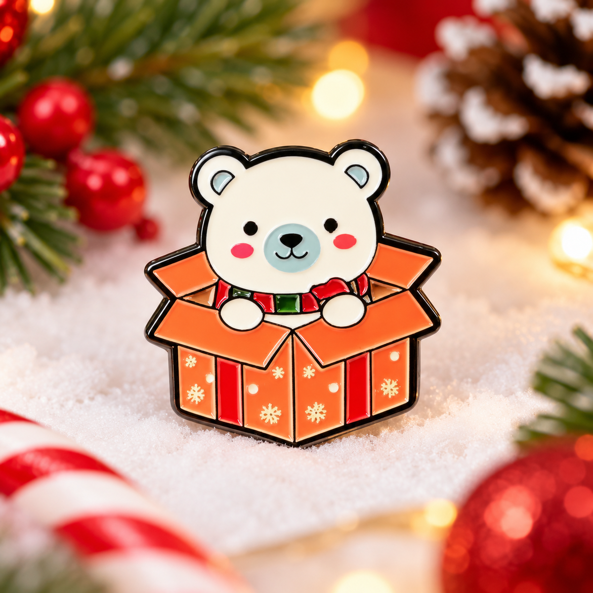 Little Festive Friend Enamel Pin (Christmas Teddy)