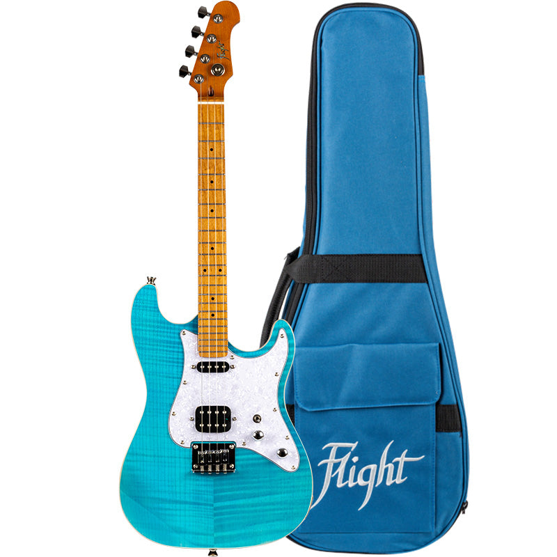 Flight Pathfinder Blue Solid Body Electric Baritone Ukulele with Padded Gig Bag