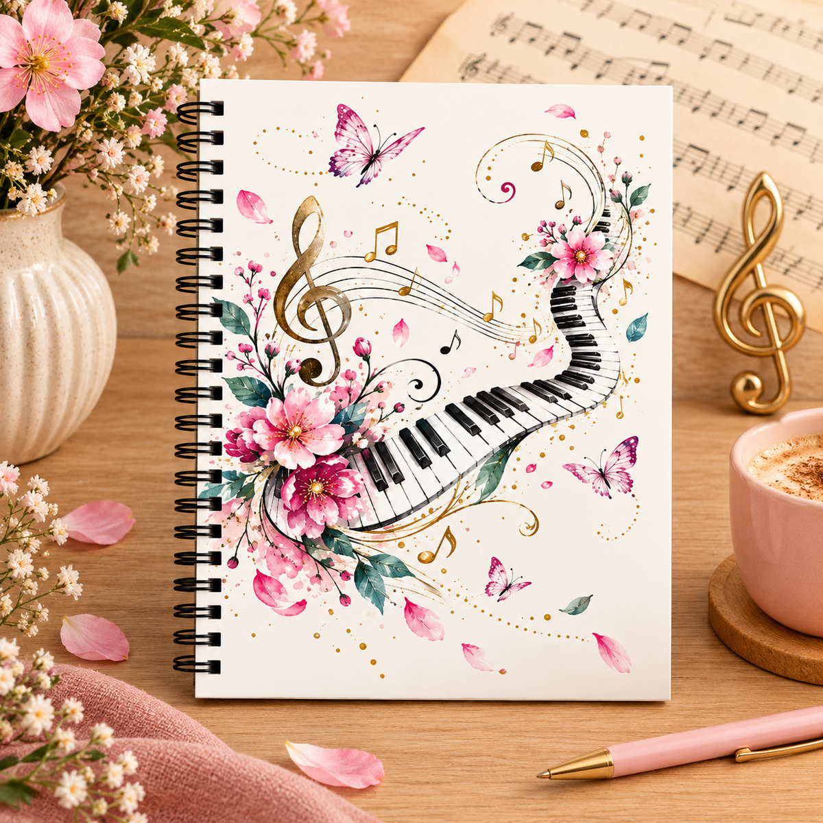 A5 Spring Floral Piano Spiral Notebook (60 pages)