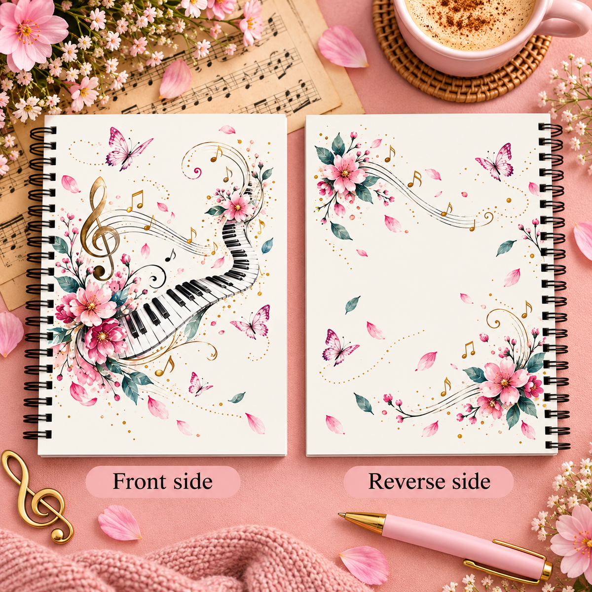A5 Spring Floral Piano Spiral Notebook (60 pages)