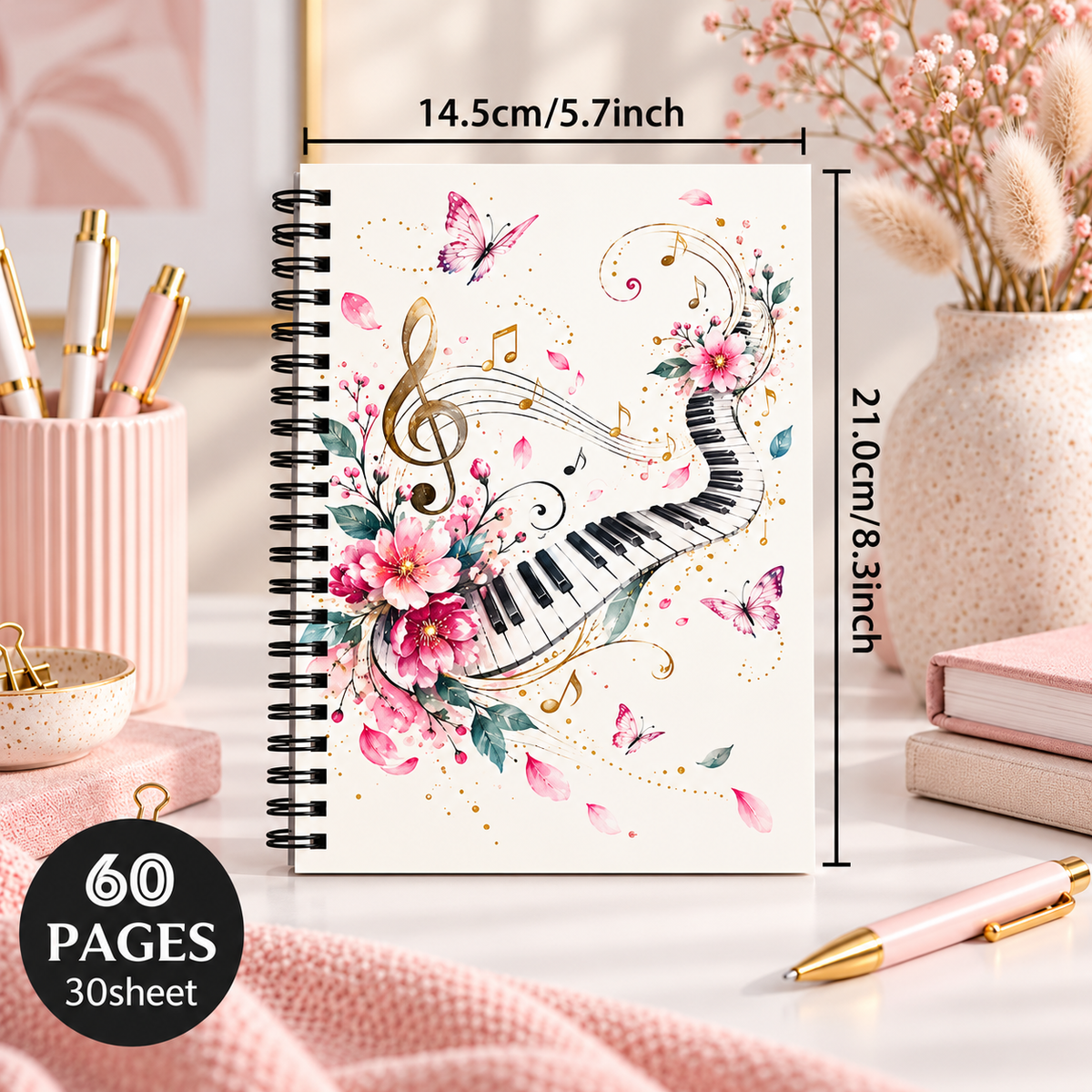 A5 Spring Floral Piano Spiral Notebook (60 pages)