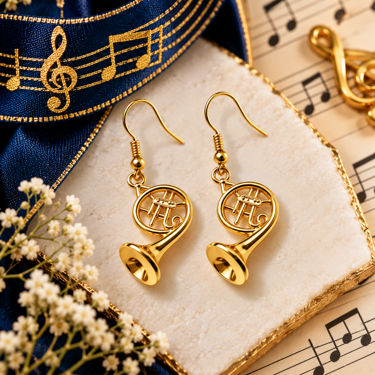 Sundry & Sound Co - Mini Gold French Horn Dangle Earrings (2cm)