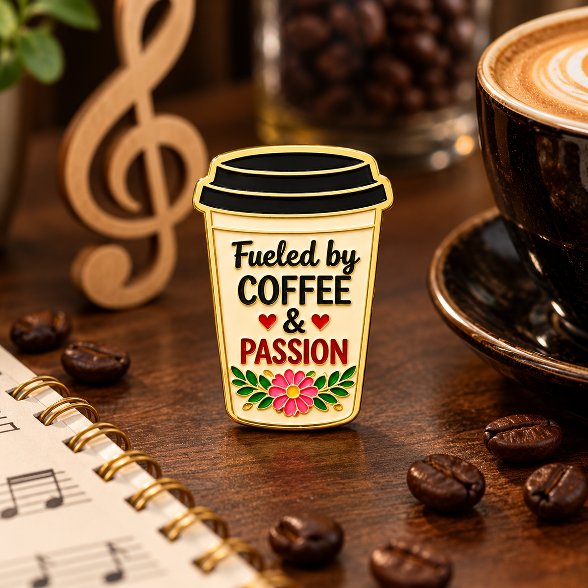 Sundry & Sound Co- Fueled by Coffee and Passion Enamel Pin