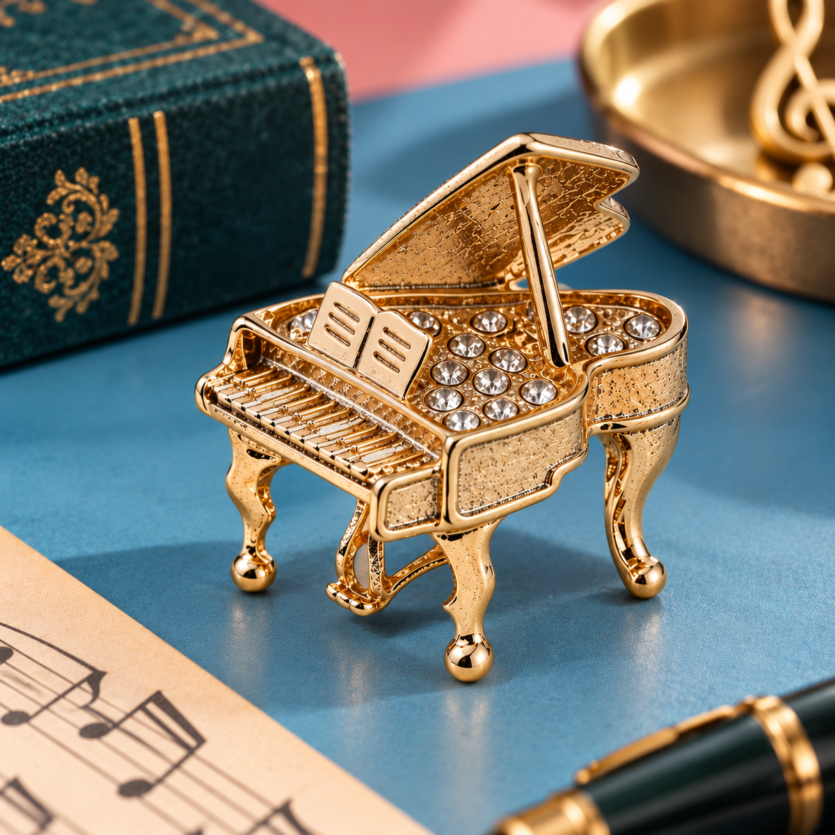 Sundry & Sound Co - Gold Grand Piano Brooch with Rhinestones