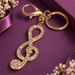 Large Gold and White Rhinestone Treble Clef Keyring with Lobster Clasp