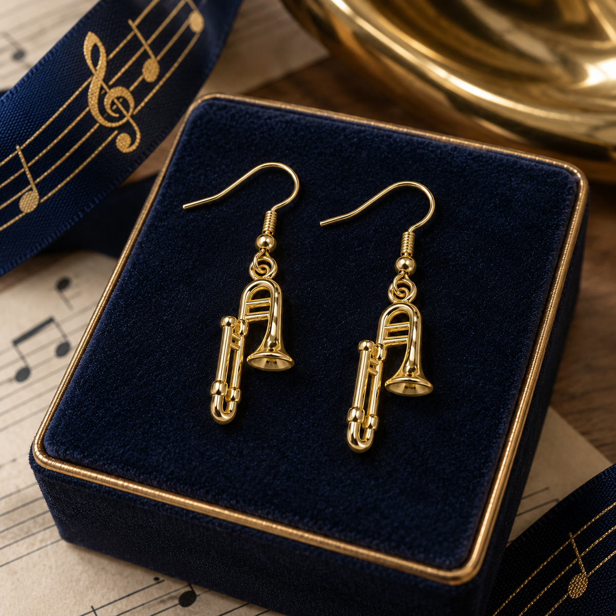 Sundry & Sound Co - Mini Gold Trombone Dangle Earrings (2.1cm)