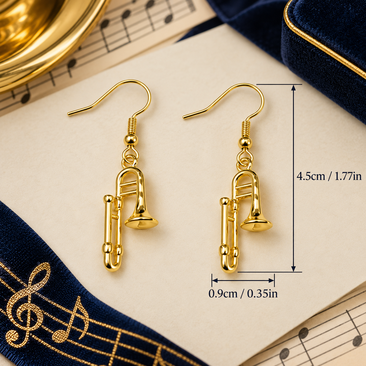 Sundry & Sound Co - Mini Gold Trombone Dangle Earrings (2.1cm)