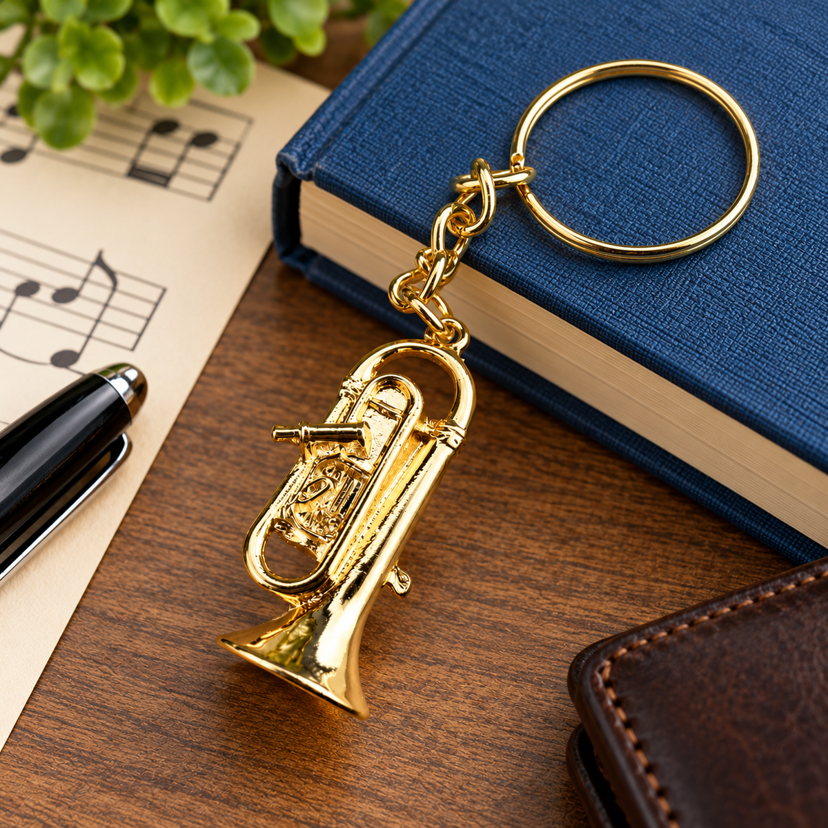 Gold Euphonium/Horn Solid Keyring