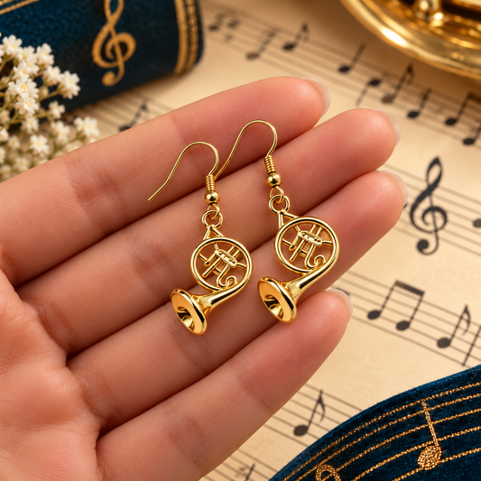 Sundry & Sound Co - Mini Gold French Horn Dangle Earrings (2cm)