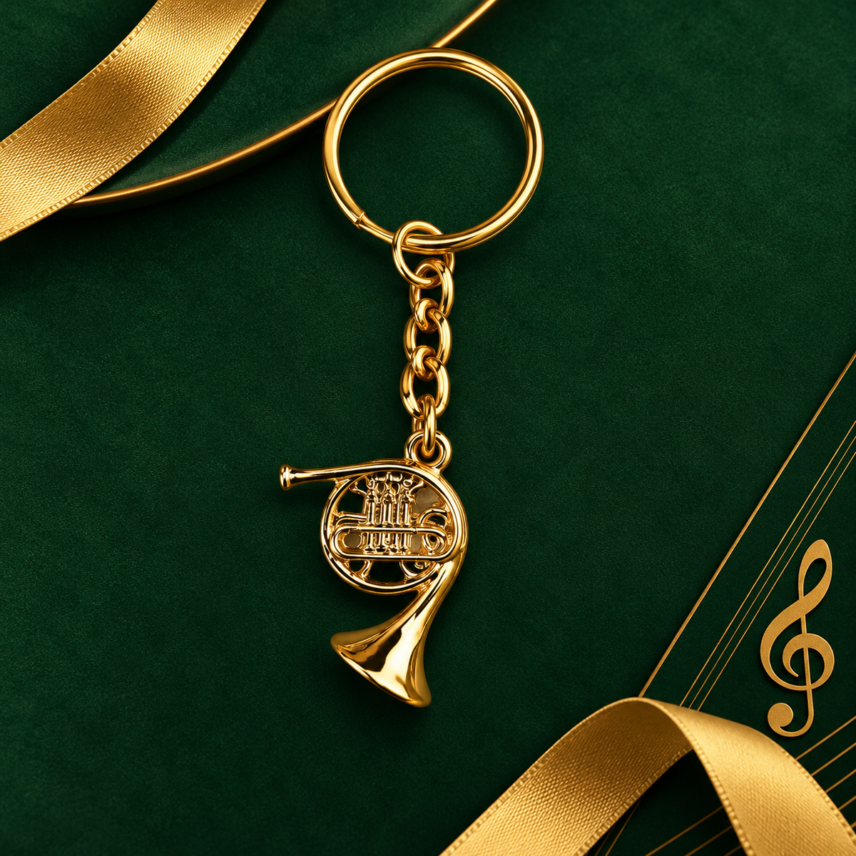 Gold Woodwind & Brass Instrument Keyring Set of 4 (Individually Wrapped)
