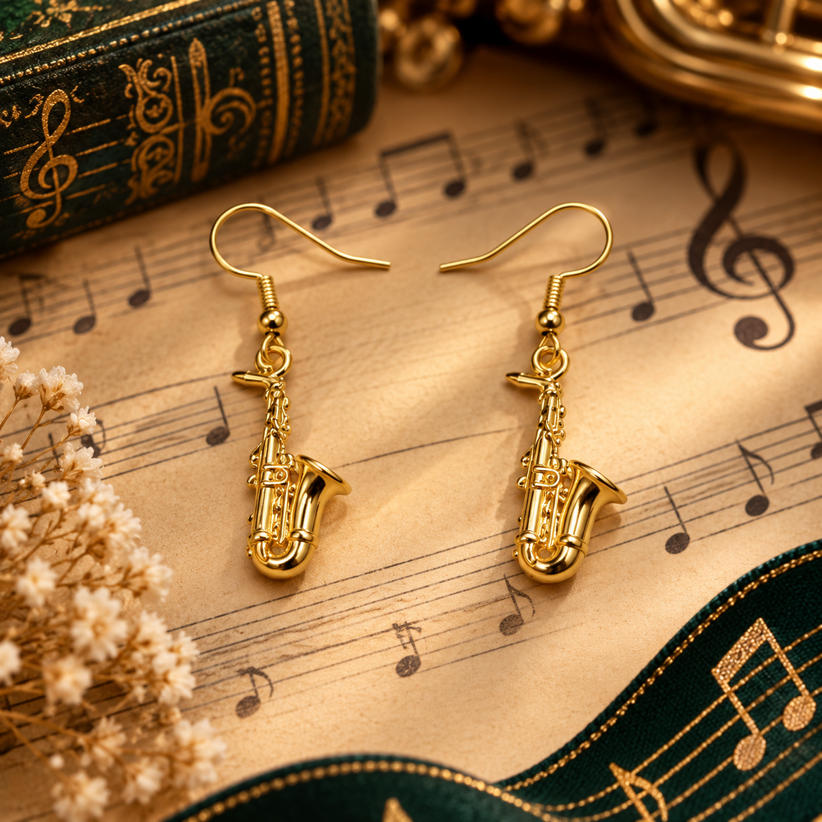 Sundry & Sound Co - Mini Gold Saxophone Dangle Earrings (2cm)