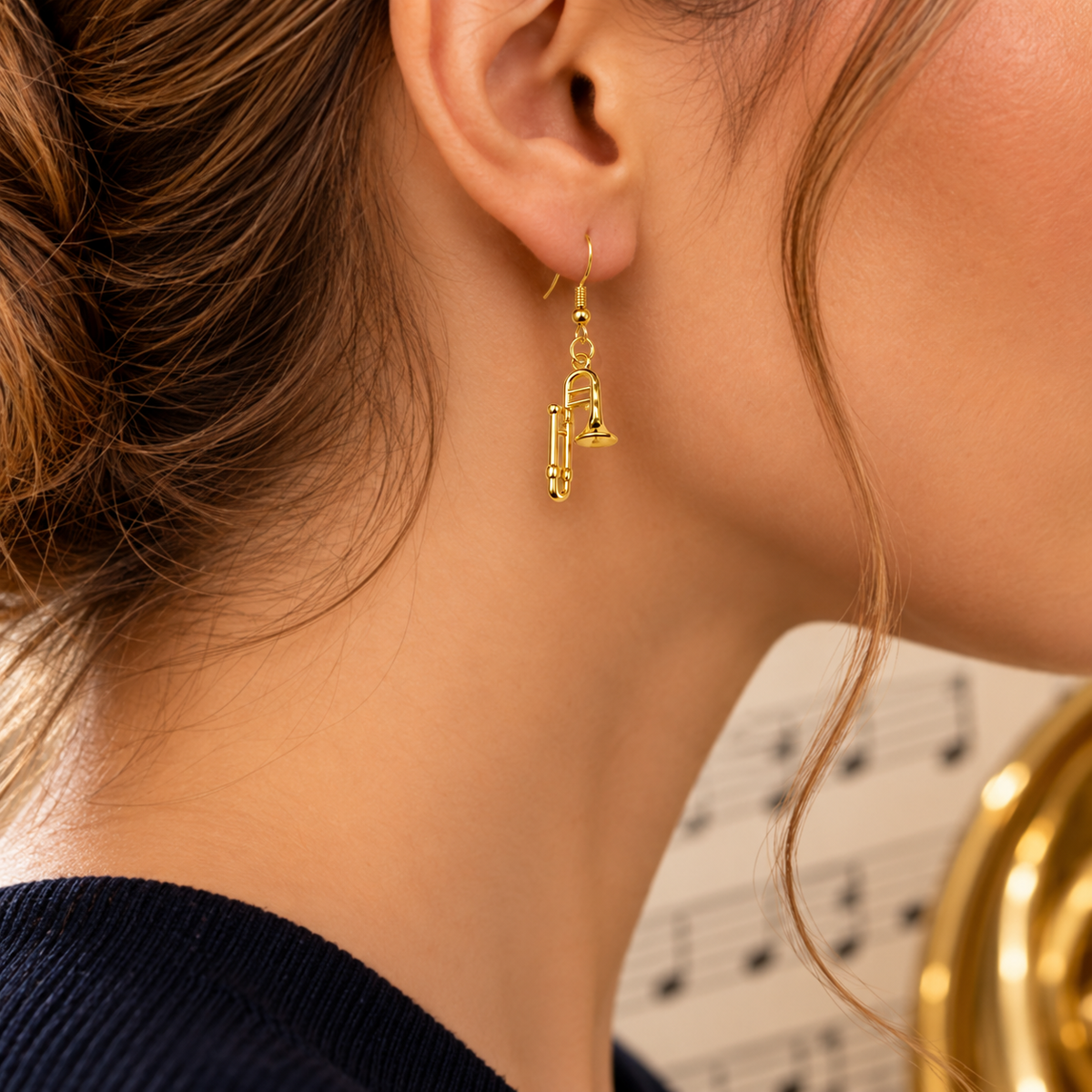 Sundry & Sound Co - Mini Gold Trombone Dangle Earrings (2.1cm)